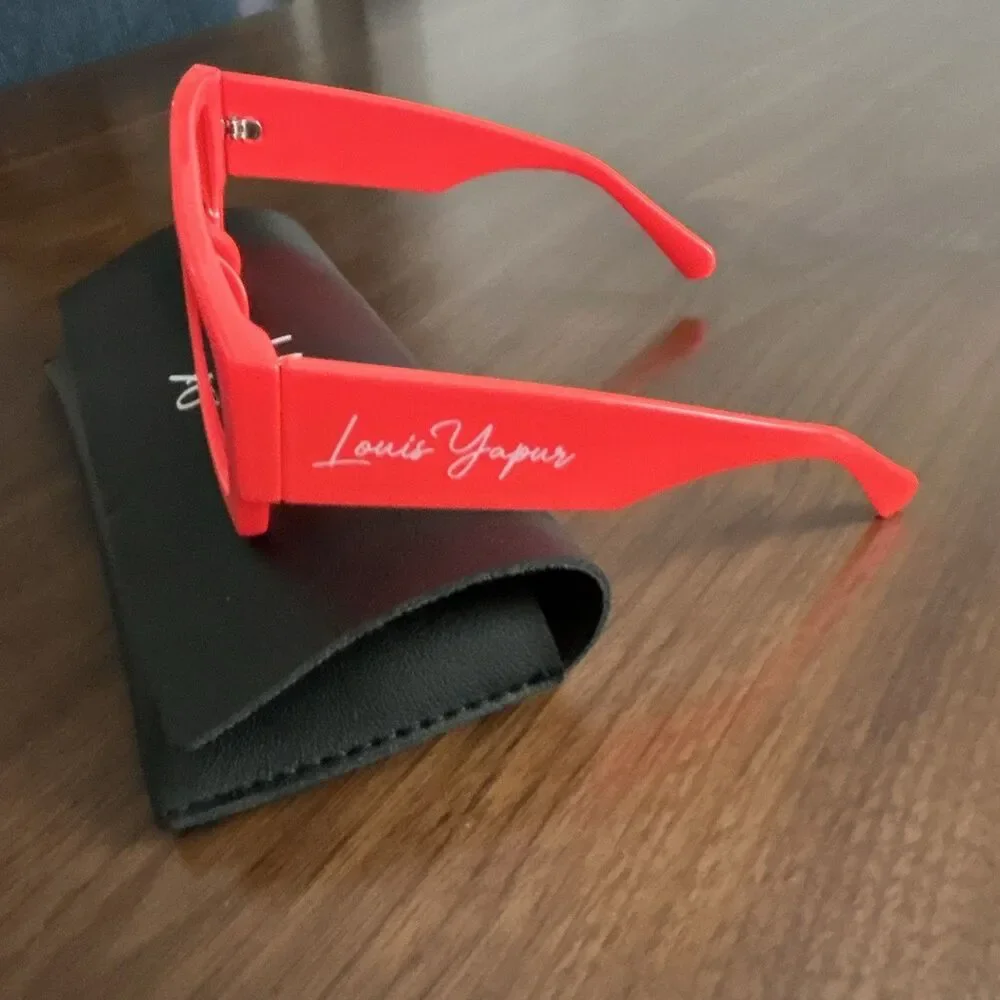 Louis Yapour  Rectangle Sunglasses Orange Plastic Frame/Black Tinted Lenses